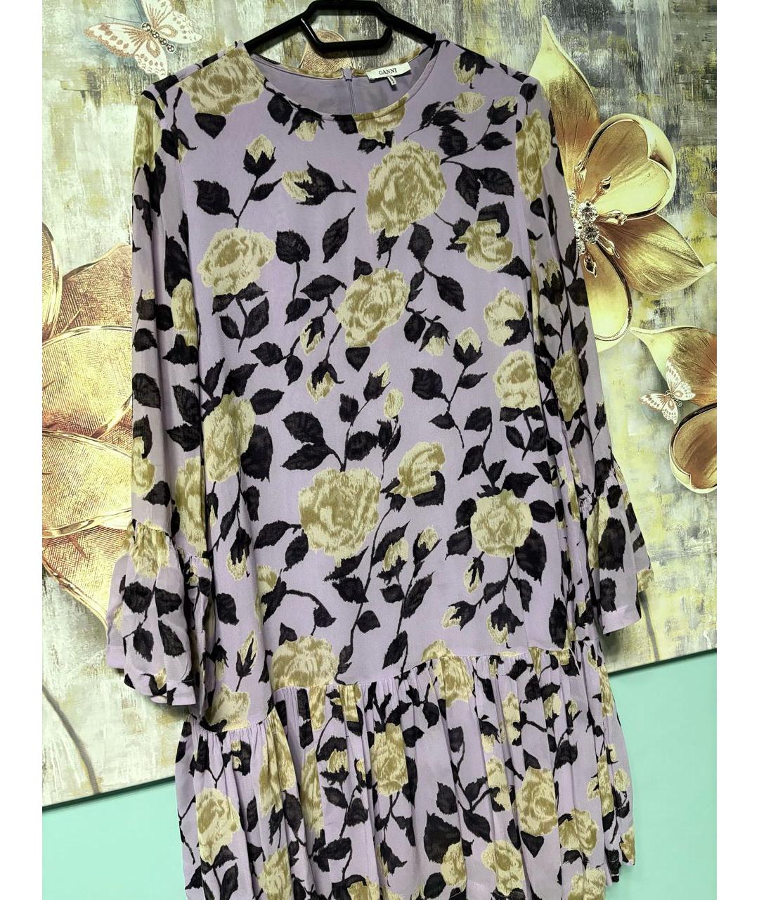 GANNI Фиолетовое вискозное повседневное платье, фото 3