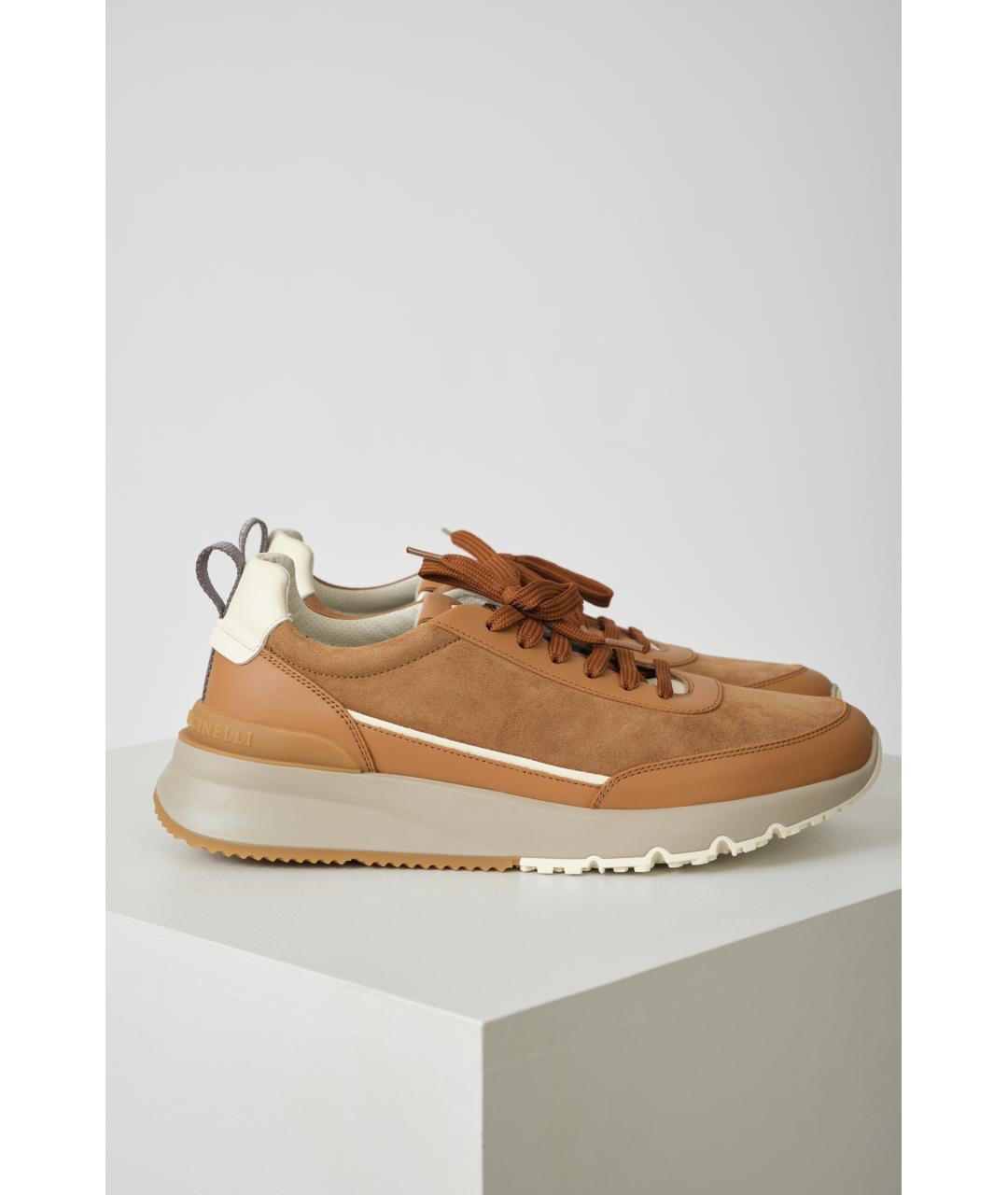 BRUNELLO CUCINELLI Коричневые кожаные низкие кроссовки / кеды, фото 3