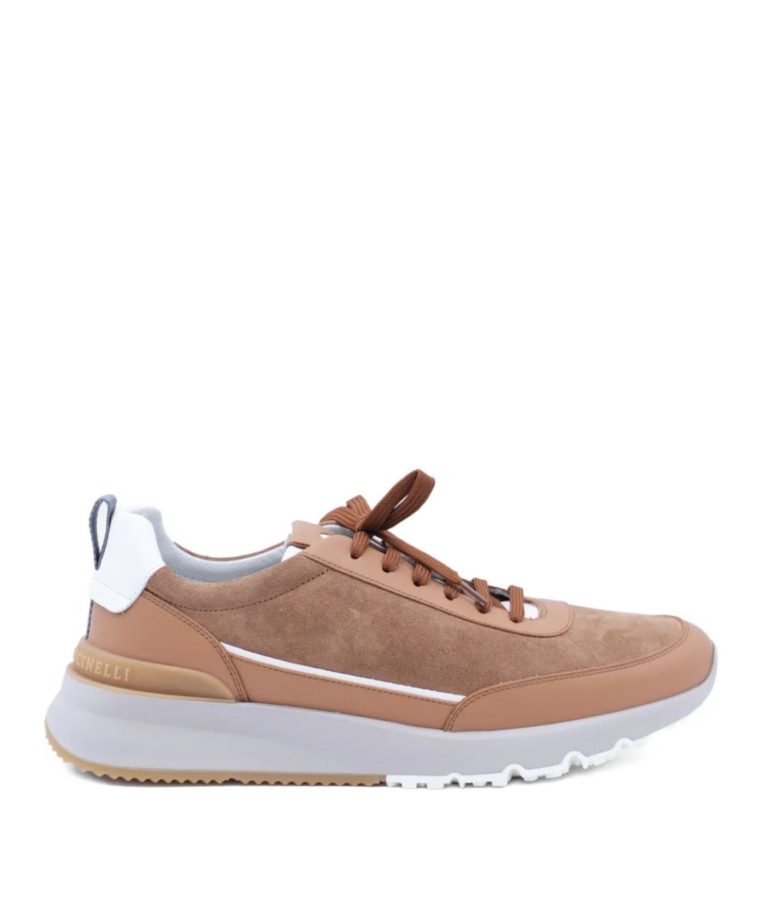 BRUNELLO CUCINELLI Коричневые кожаные низкие кроссовки / кеды, фото 1