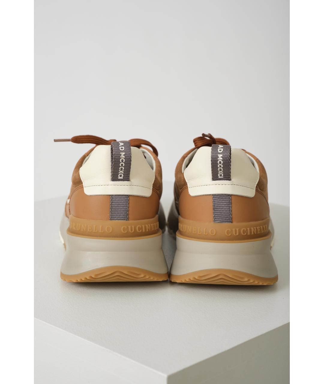 BRUNELLO CUCINELLI Коричневые кожаные низкие кроссовки / кеды, фото 4