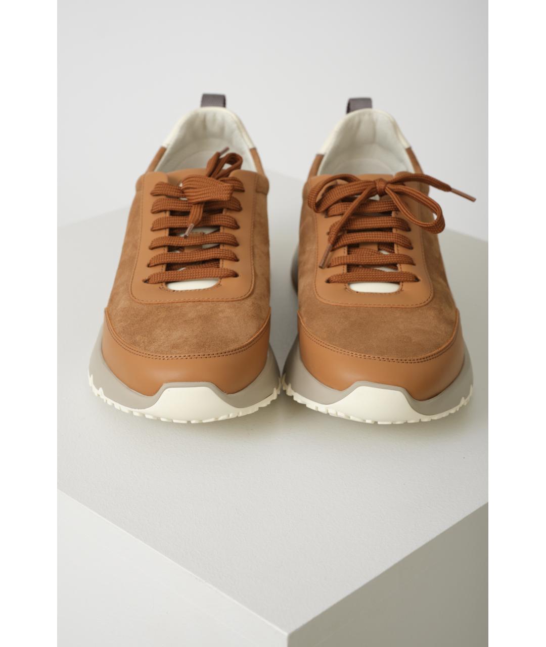 BRUNELLO CUCINELLI Коричневые кожаные низкие кроссовки / кеды, фото 5