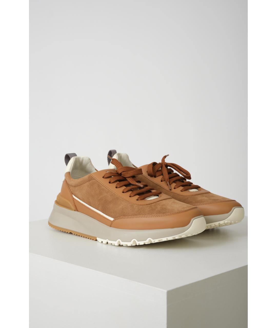 BRUNELLO CUCINELLI Коричневые кожаные низкие кроссовки / кеды, фото 2