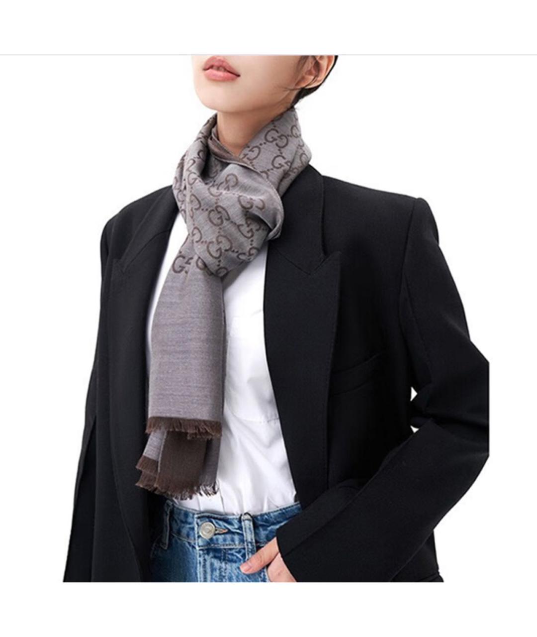 GUCCI Коричневый шерстяной платок, фото 8