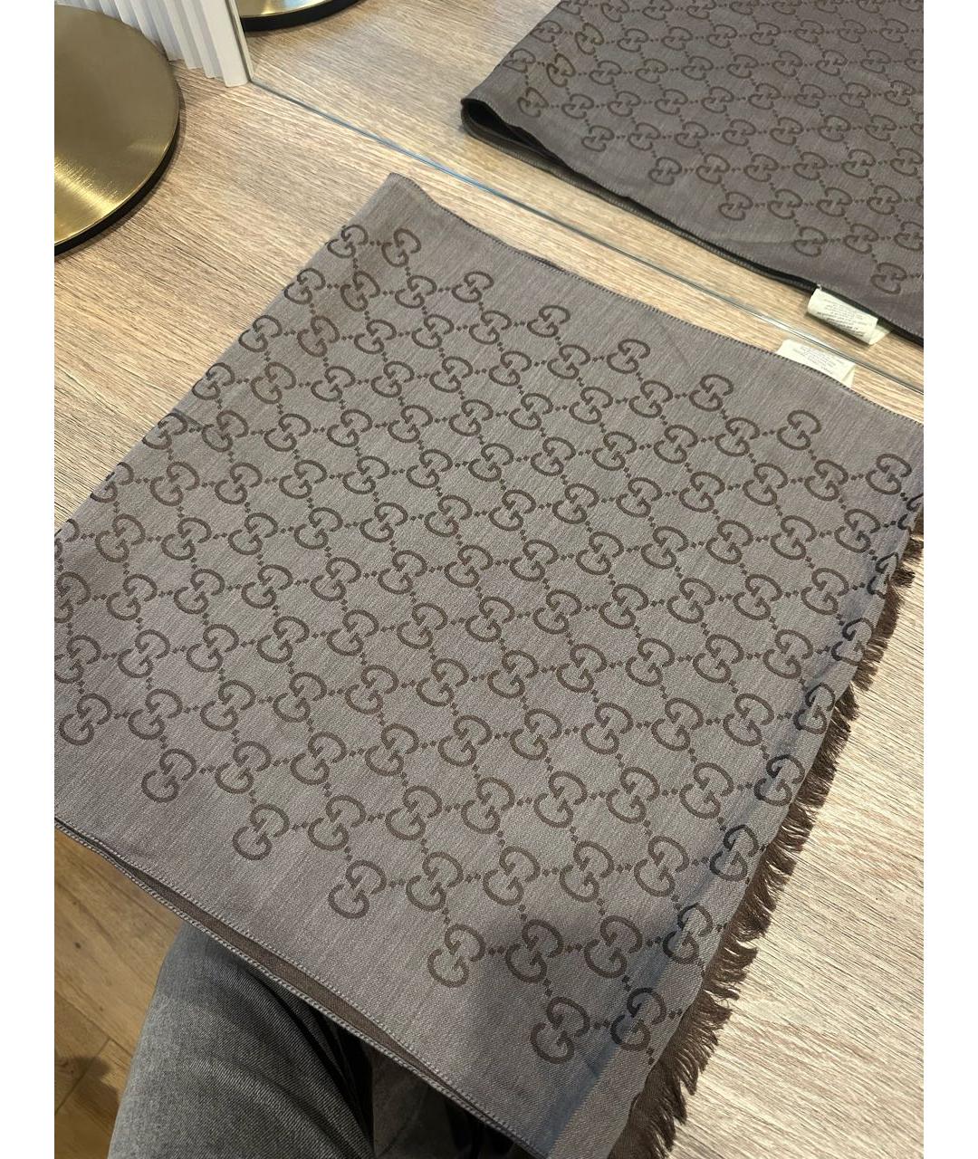 GUCCI Коричневый шерстяной платок, фото 2