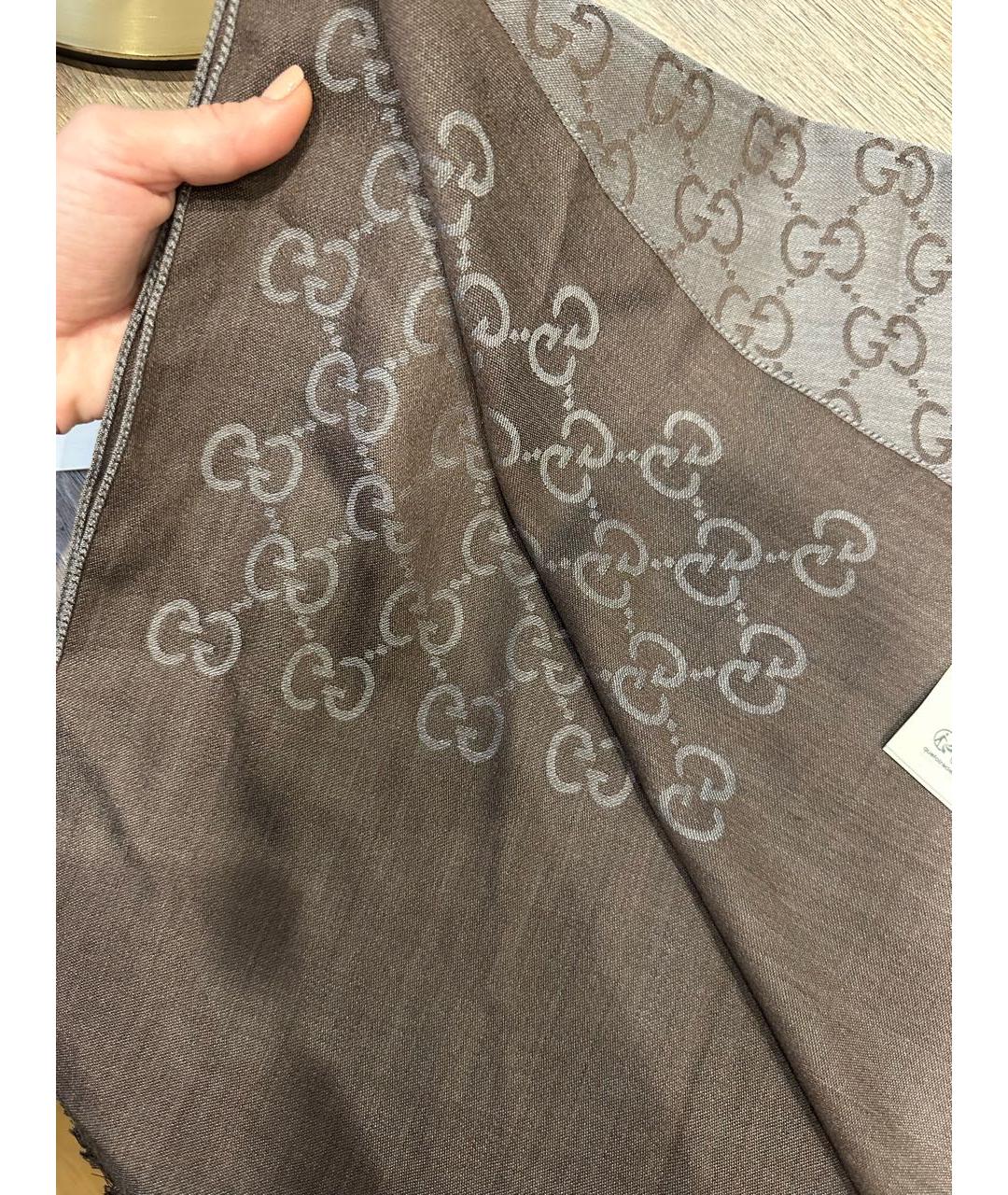 GUCCI Коричневый шерстяной платок, фото 3