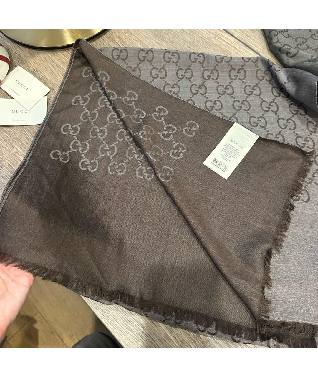 GUCCI Коричневый шерстяной платок, фото 5
