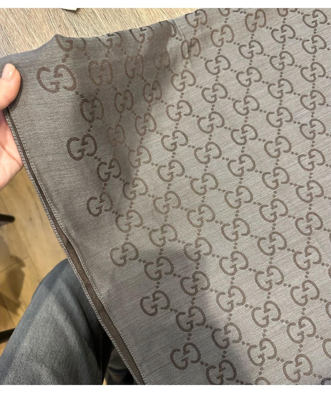 GUCCI Коричневый шерстяной платок, фото 4