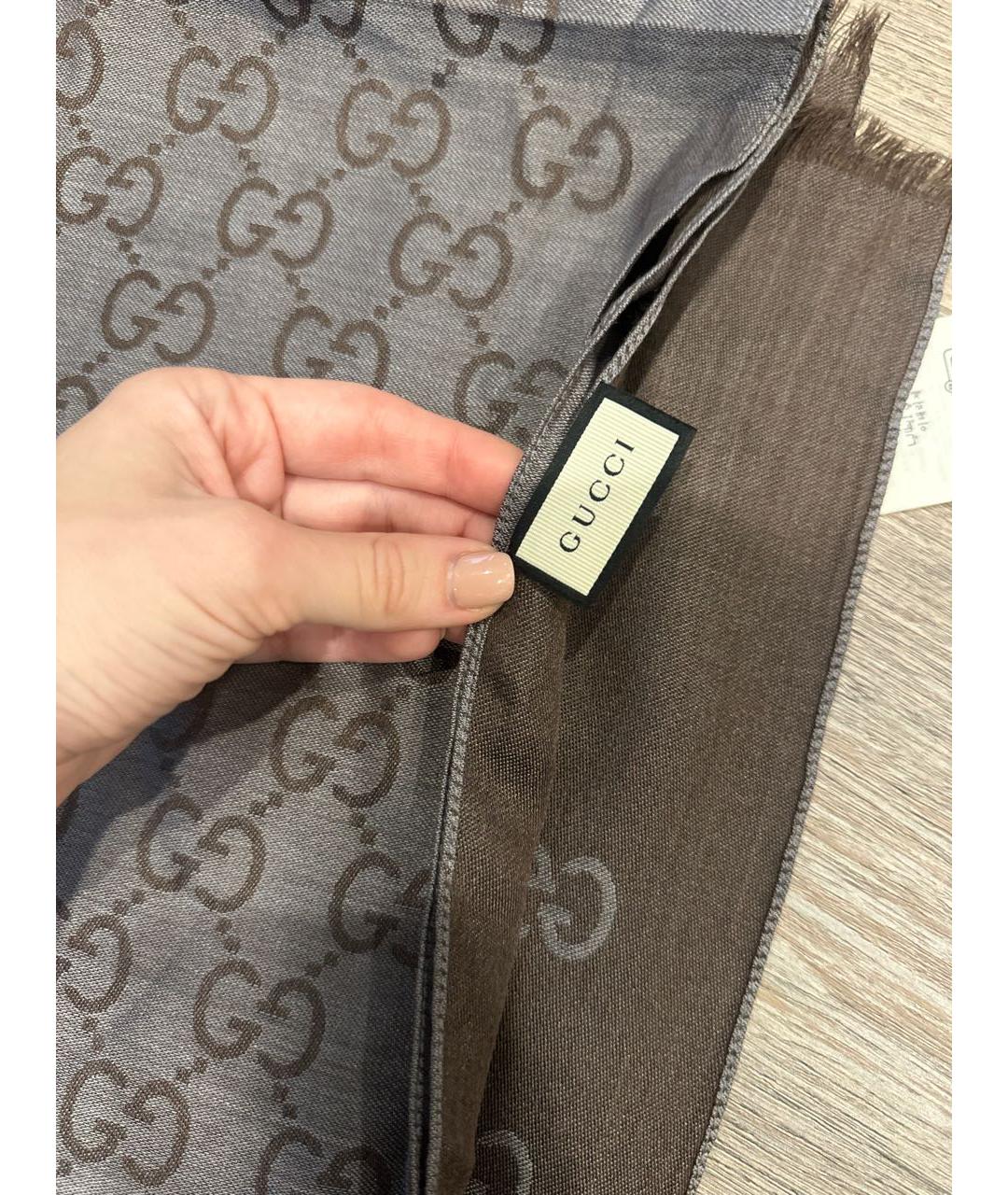 GUCCI Коричневый шерстяной платок, фото 6