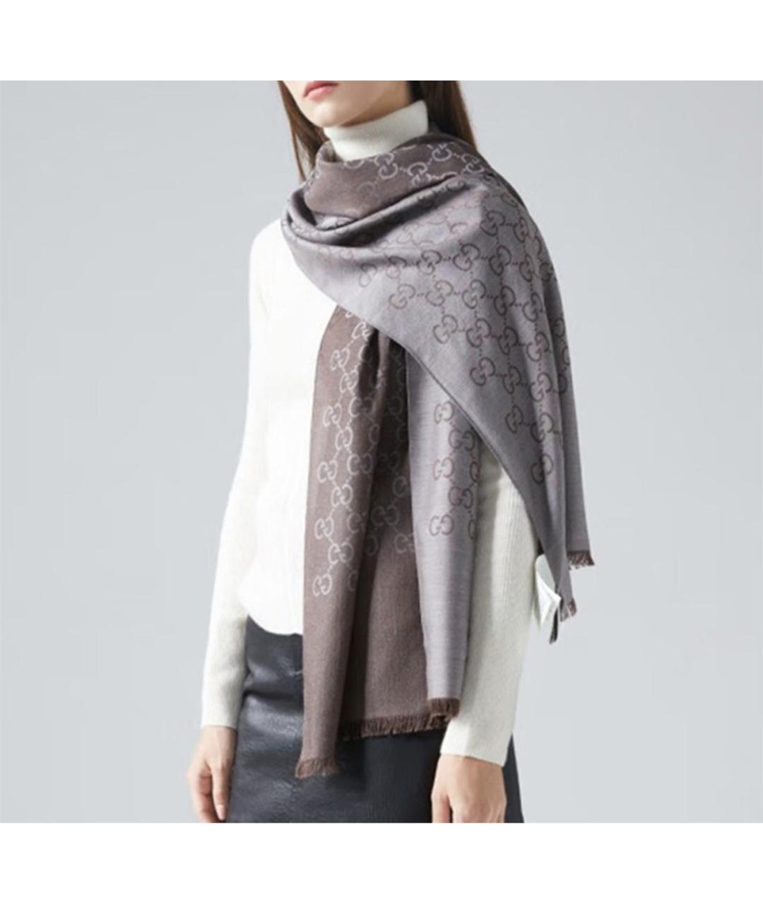 GUCCI Коричневый шерстяной платок, фото 7