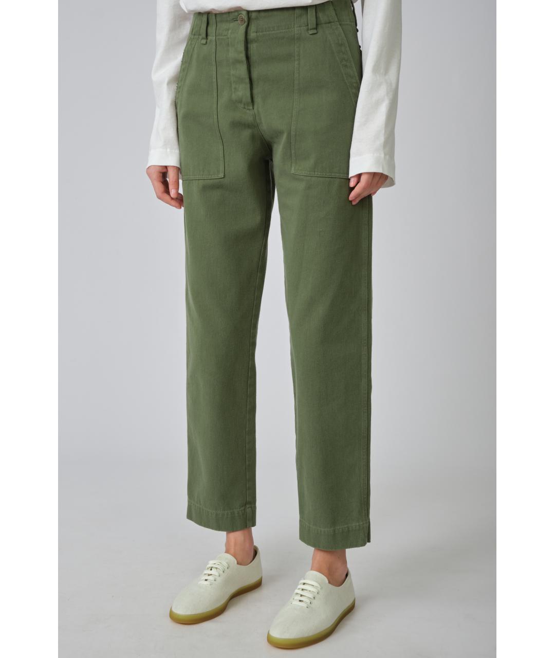 THE ROW Хаки хлопковые прямые брюки, фото 3