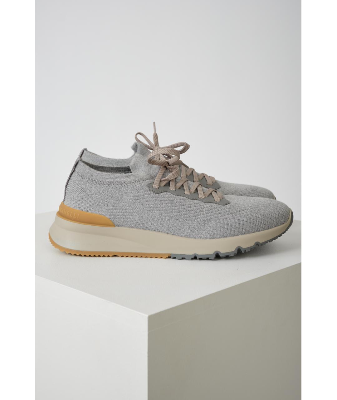BRUNELLO CUCINELLI Серые текстильные низкие кроссовки / кеды, фото 3