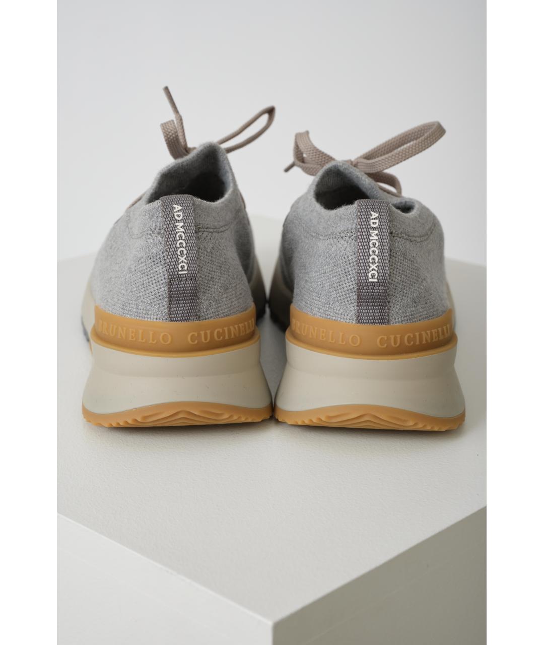 BRUNELLO CUCINELLI Серые текстильные низкие кроссовки / кеды, фото 4
