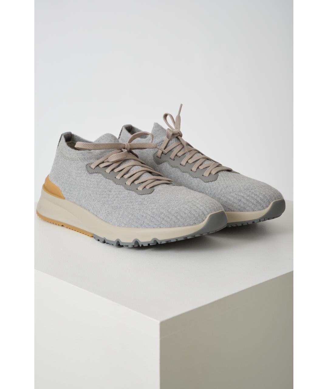 BRUNELLO CUCINELLI Серые текстильные низкие кроссовки / кеды, фото 2