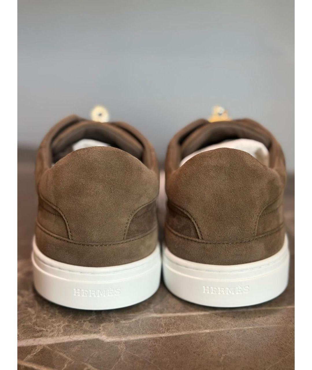 HERMES Коричневые замшевые низкие кроссовки / кеды, фото 4