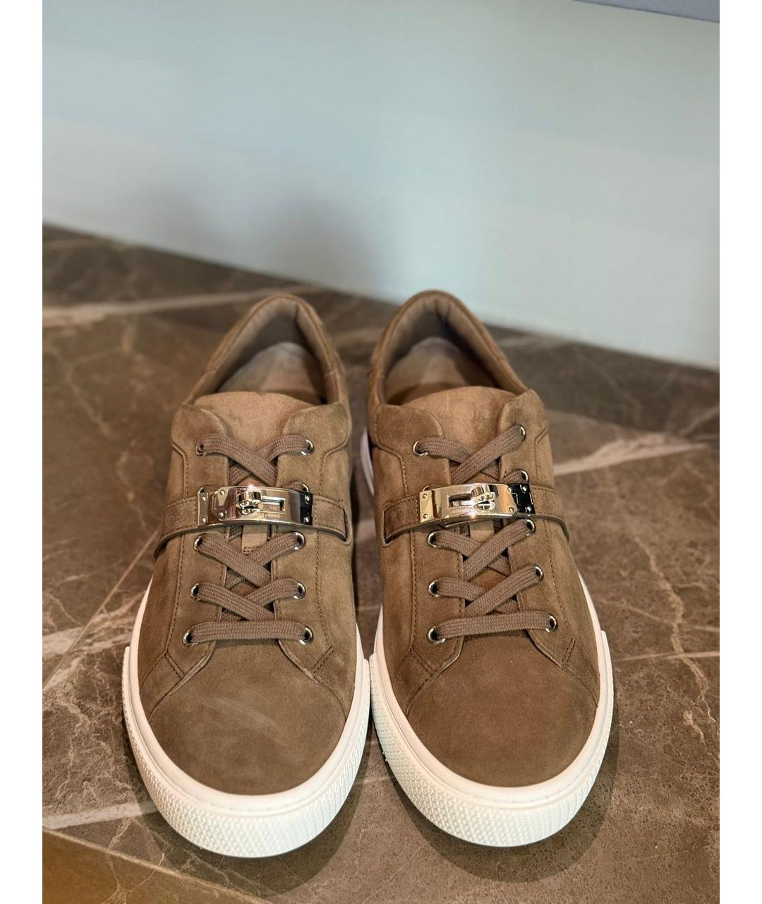 HERMES Коричневые замшевые низкие кроссовки / кеды, фото 3