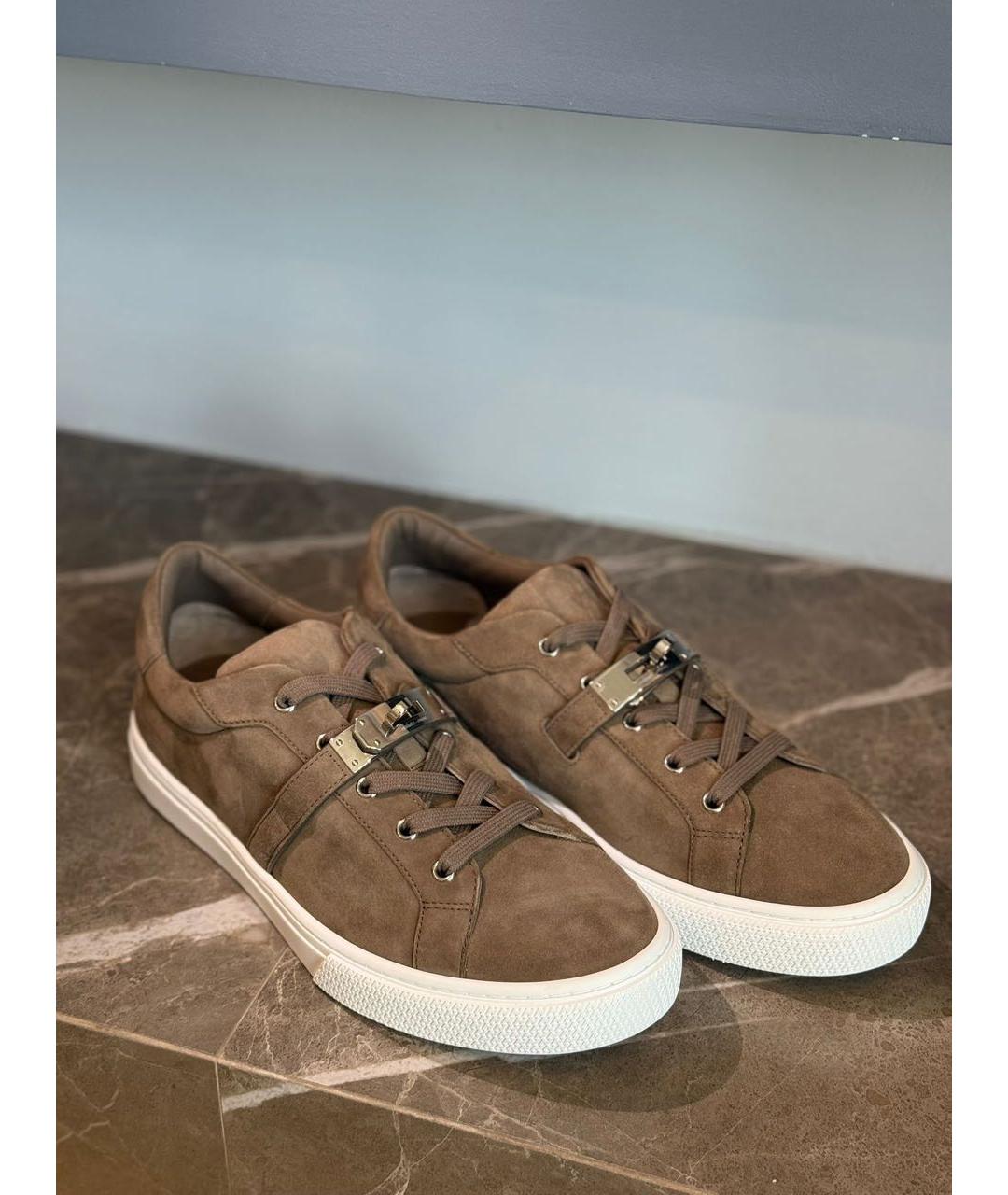 HERMES Коричневые замшевые низкие кроссовки / кеды, фото 2