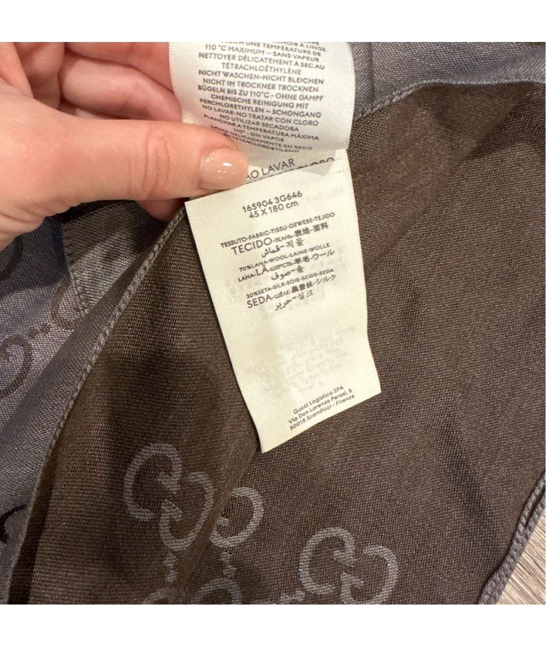 GUCCI Коричневый шерстяной шарф, фото 6