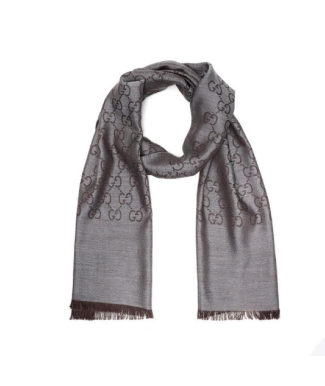 GUCCI Коричневый шерстяной шарф, фото 1