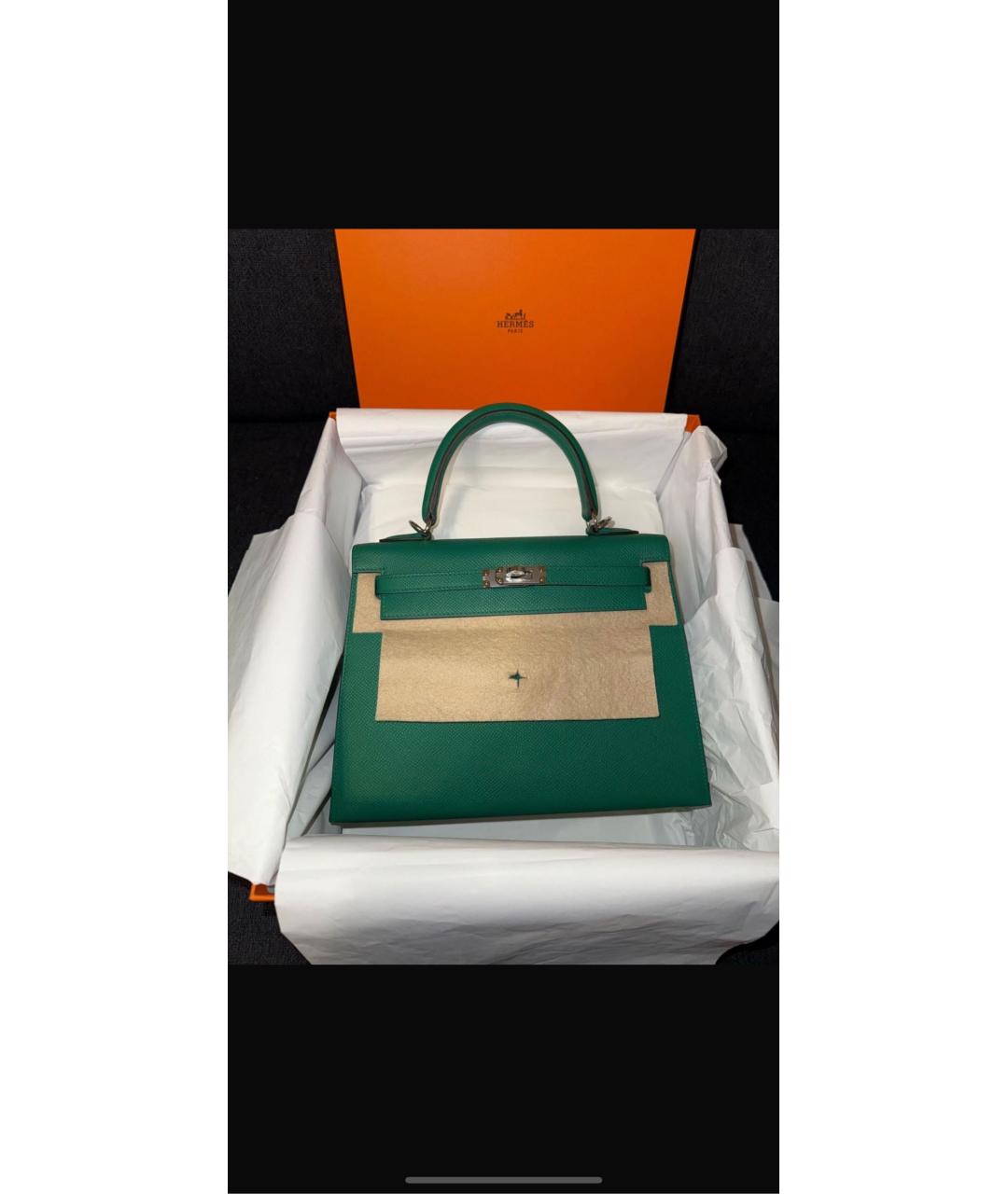 HERMES Зеленая кожаная сумка с короткими ручками, фото 9
