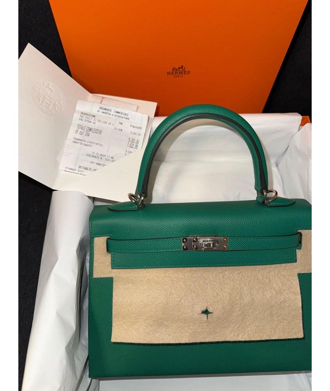 HERMES Зеленая кожаная сумка с короткими ручками, фото 8