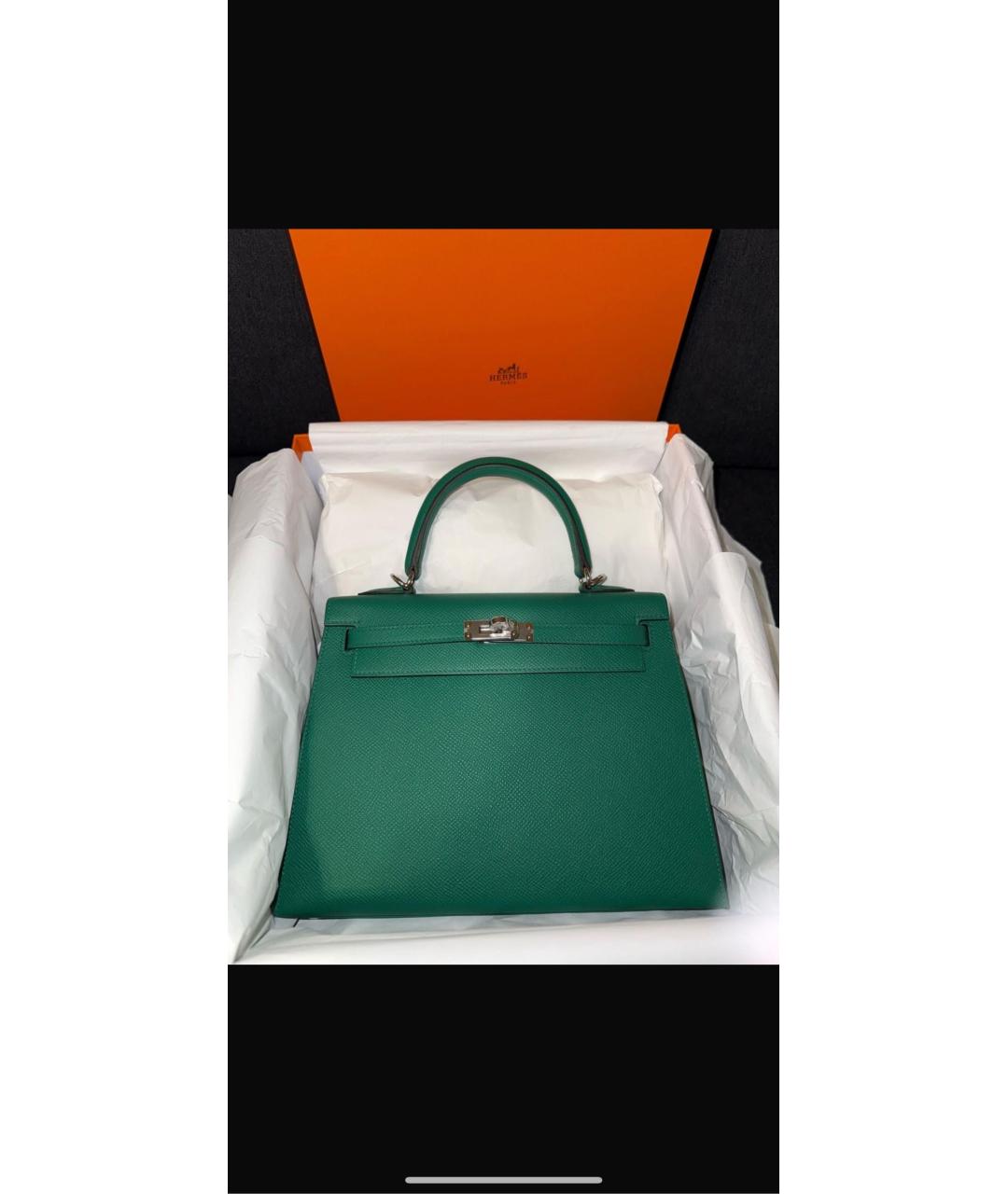 HERMES Зеленая кожаная сумка с короткими ручками, фото 6