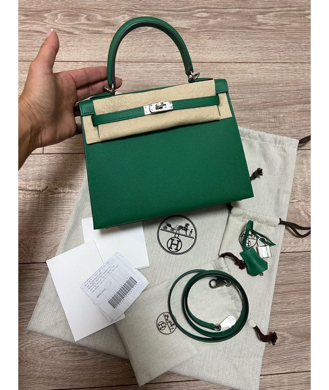 HERMES Зеленая кожаная сумка с короткими ручками, фото 3