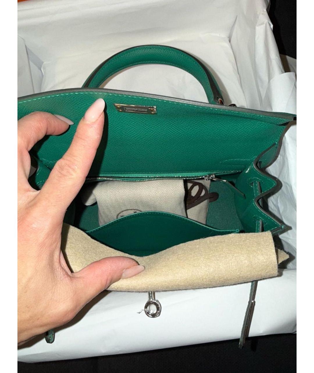 HERMES Зеленая кожаная сумка с короткими ручками, фото 7