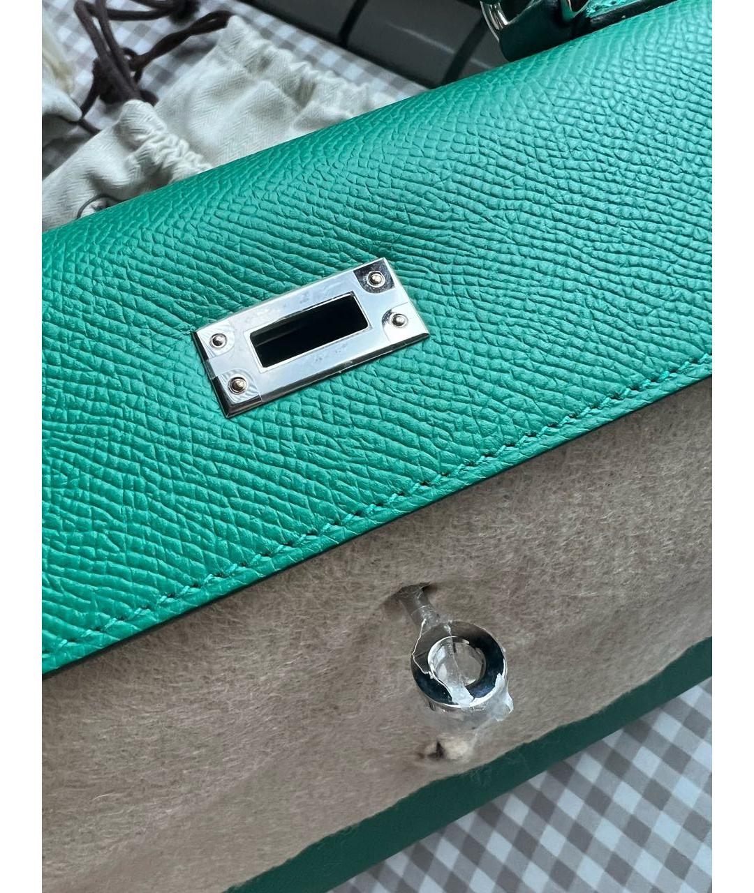 HERMES Зеленая кожаная сумка с короткими ручками, фото 4