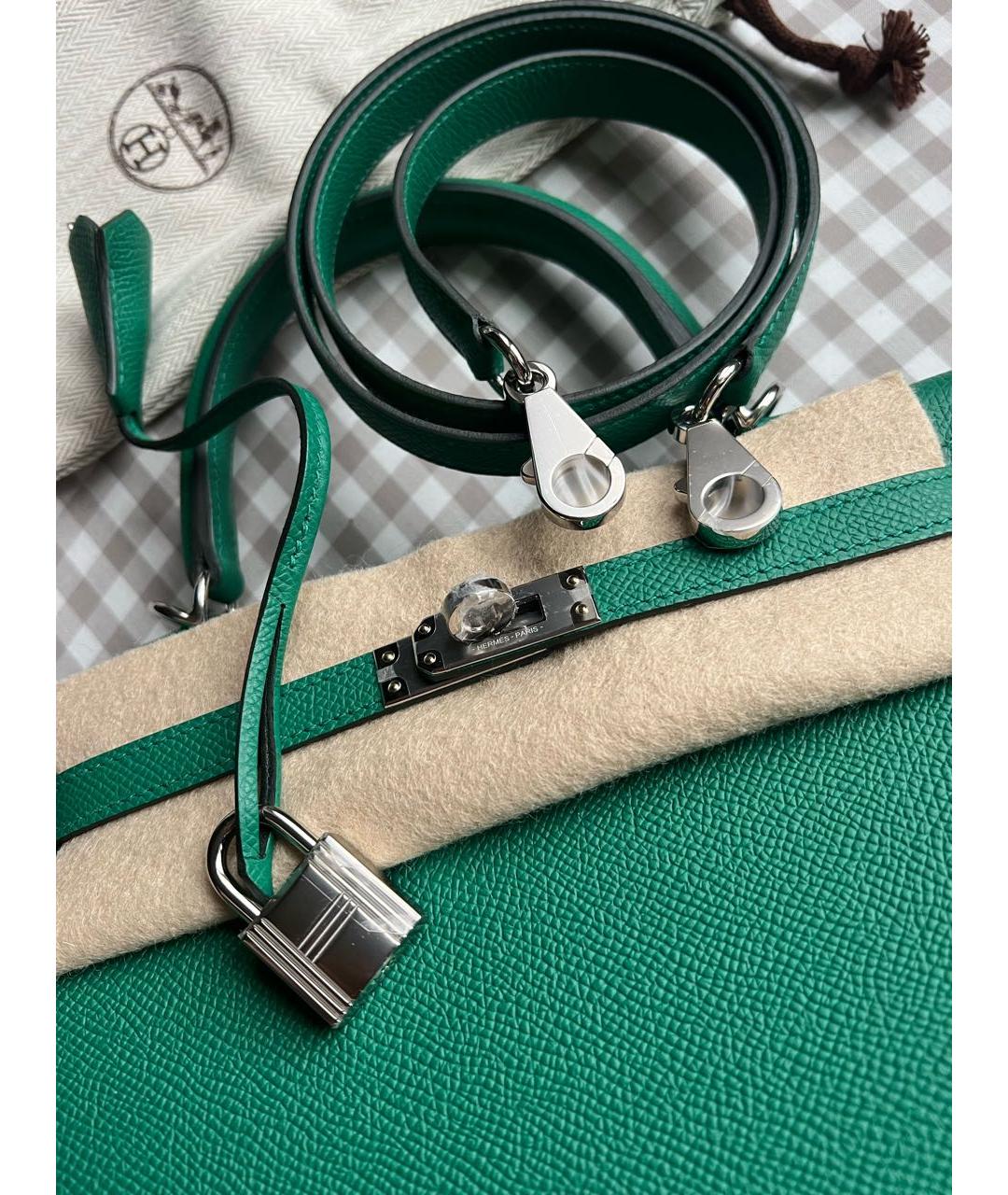 HERMES Зеленая кожаная сумка с короткими ручками, фото 2