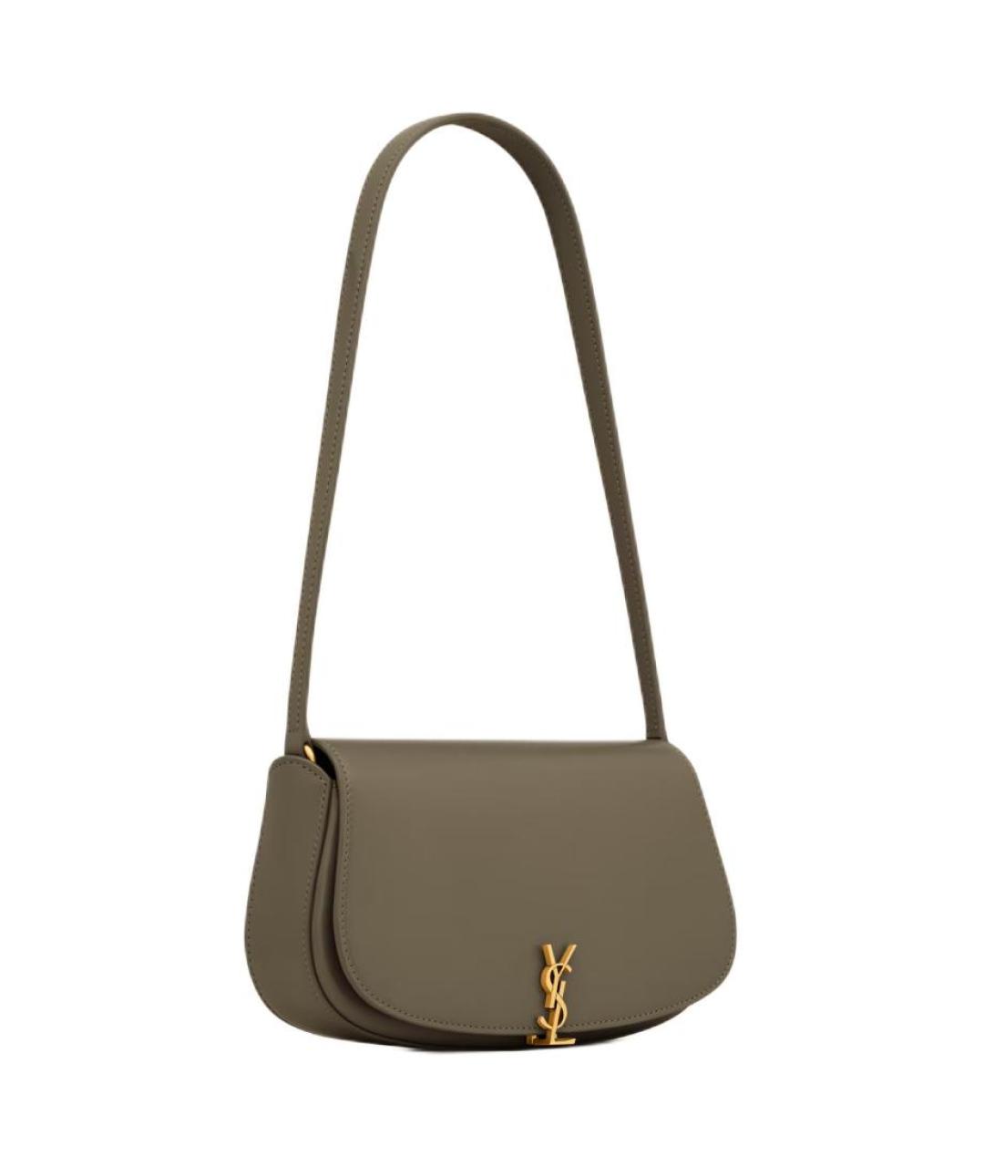 SAINT LAURENT Серая кожаная сумка через плечо, фото 2