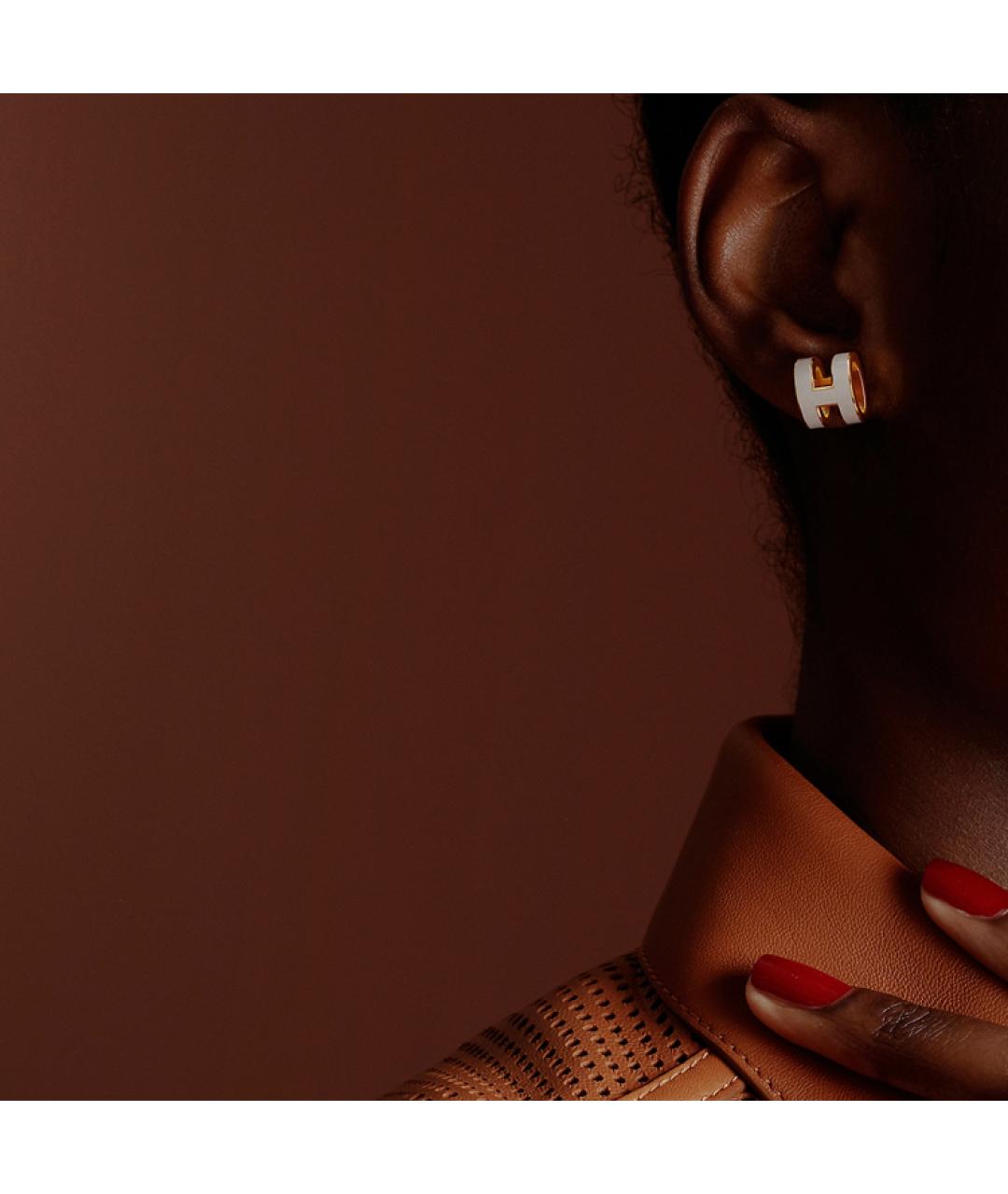 HERMES Белые металлические серьги, фото 3