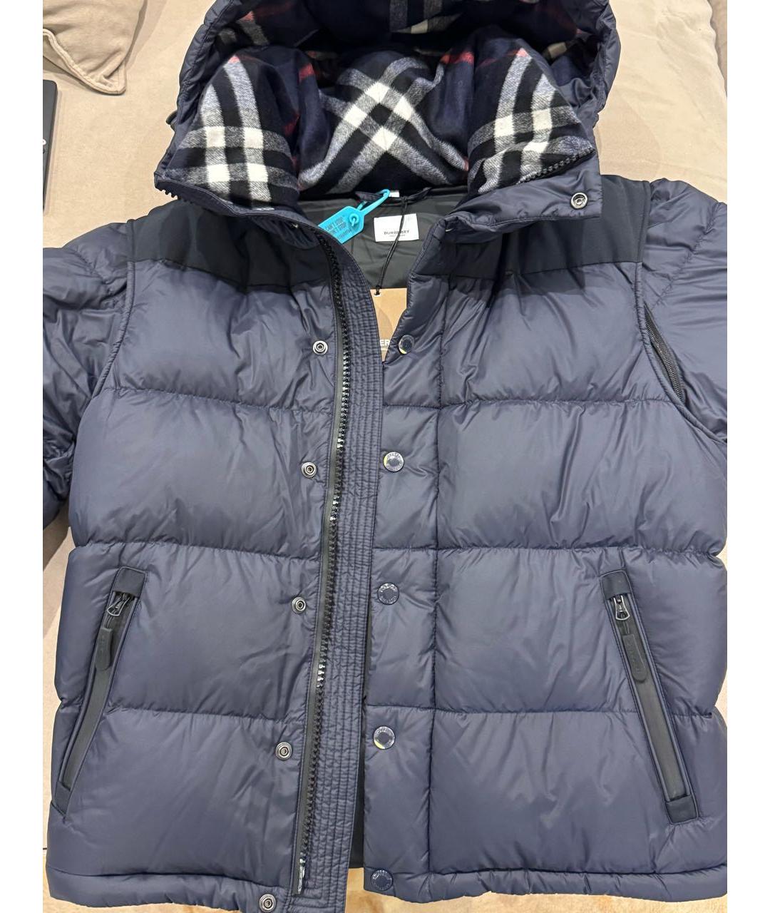 BURBERRY Темно-синий полиэстеровый пуховик, фото 5
