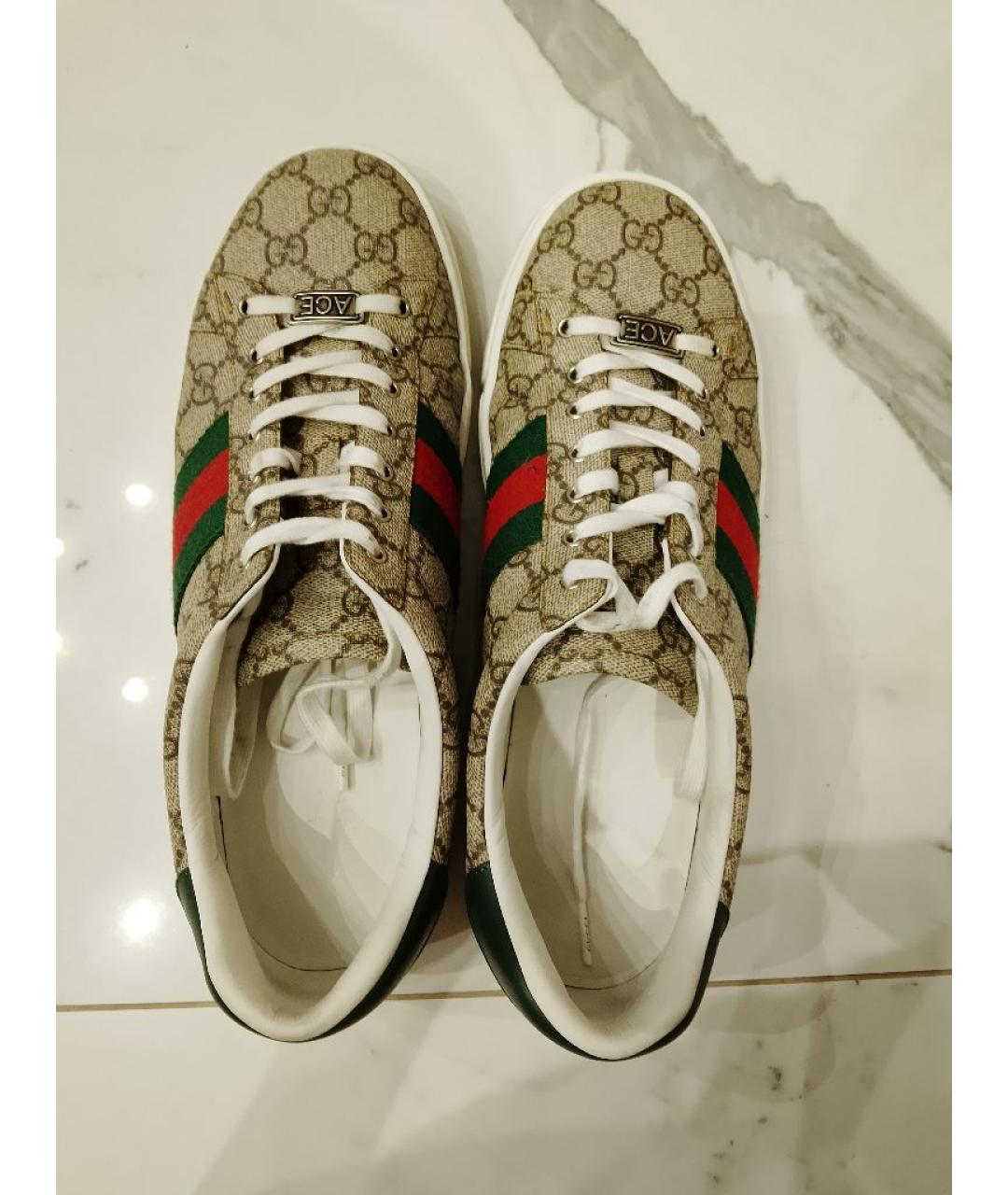 GUCCI Бежевые текстильные низкие кроссовки / кеды, фото 3