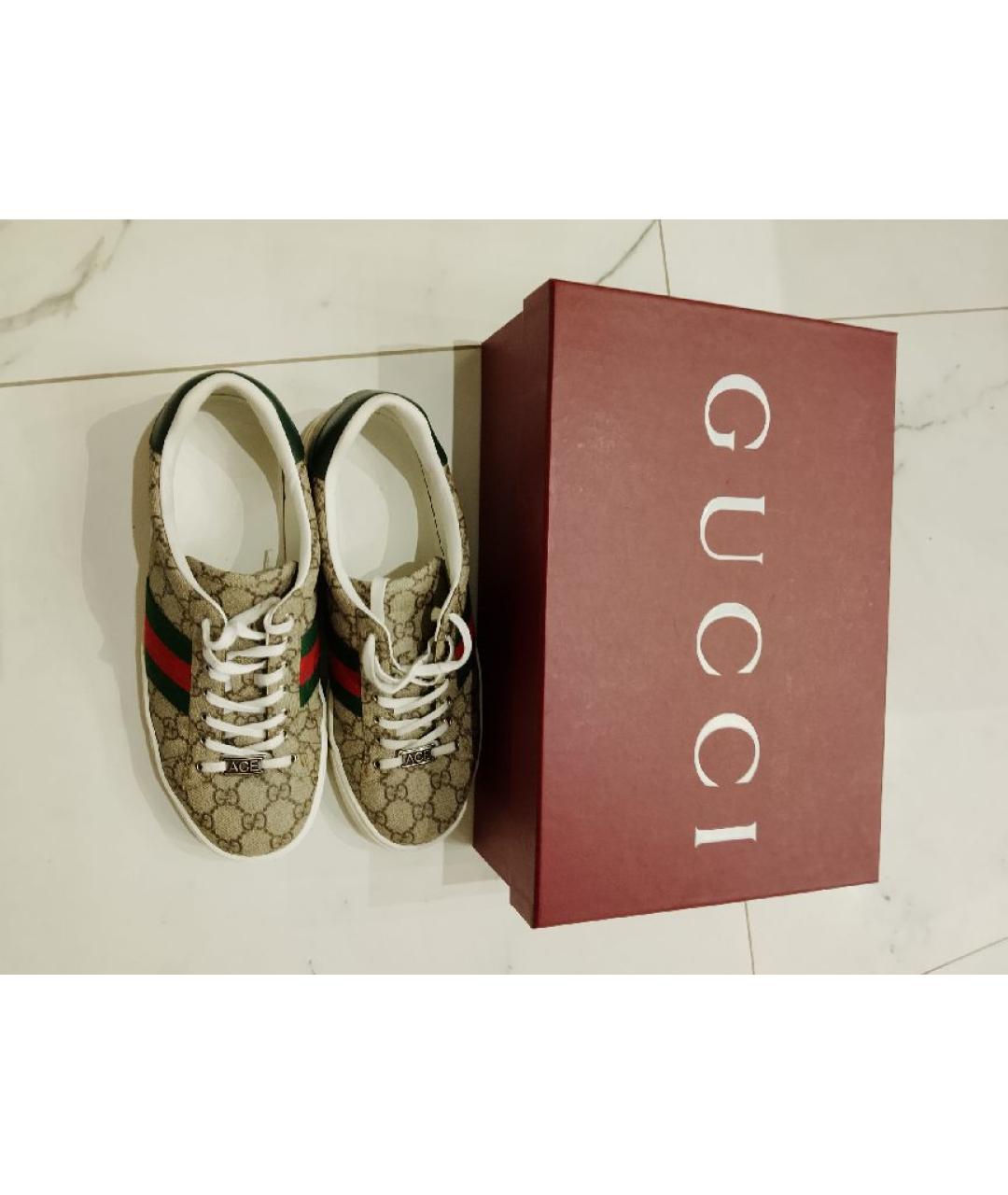 GUCCI Бежевые текстильные низкие кроссовки / кеды, фото 6