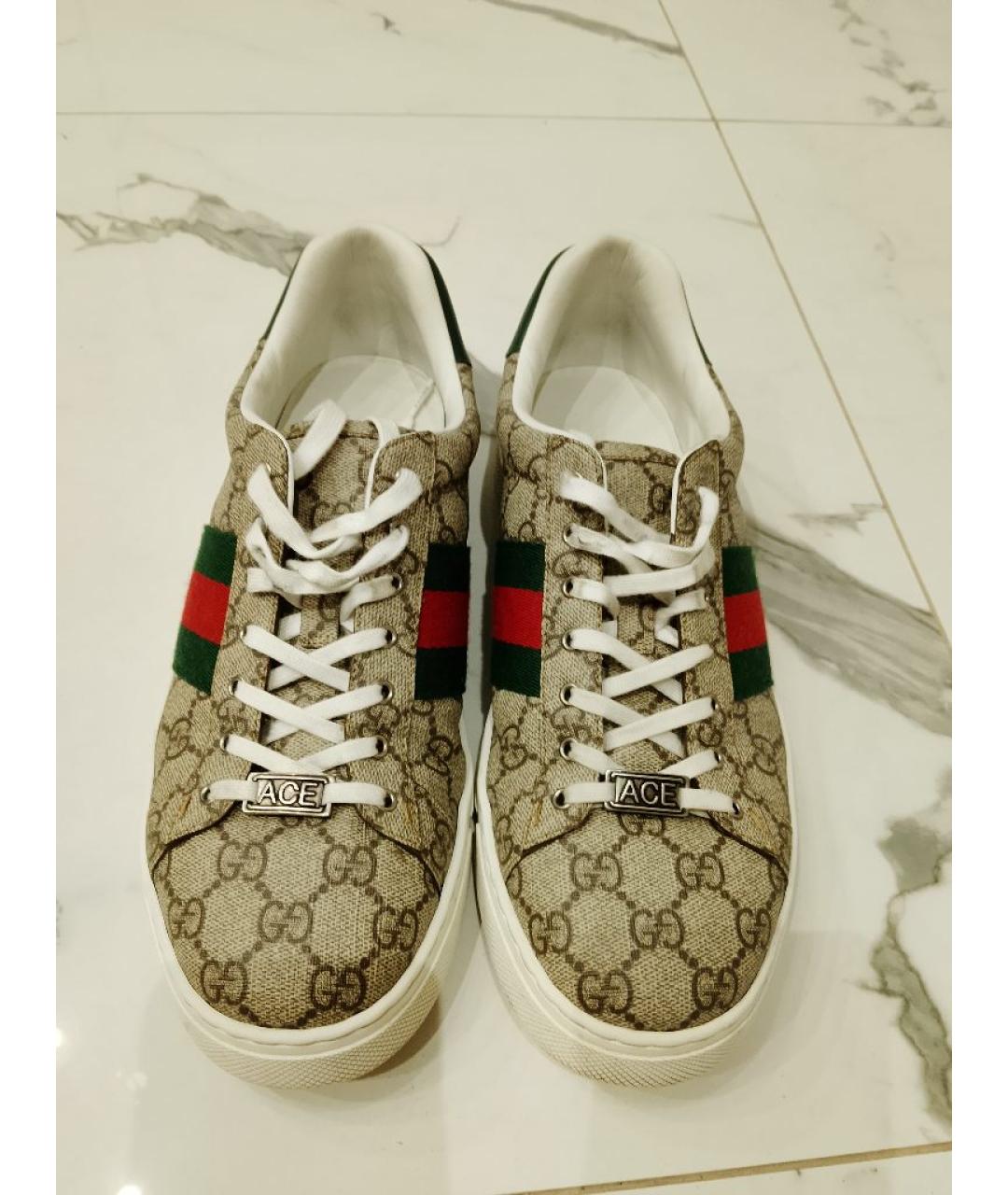 GUCCI Бежевые текстильные низкие кроссовки / кеды, фото 2