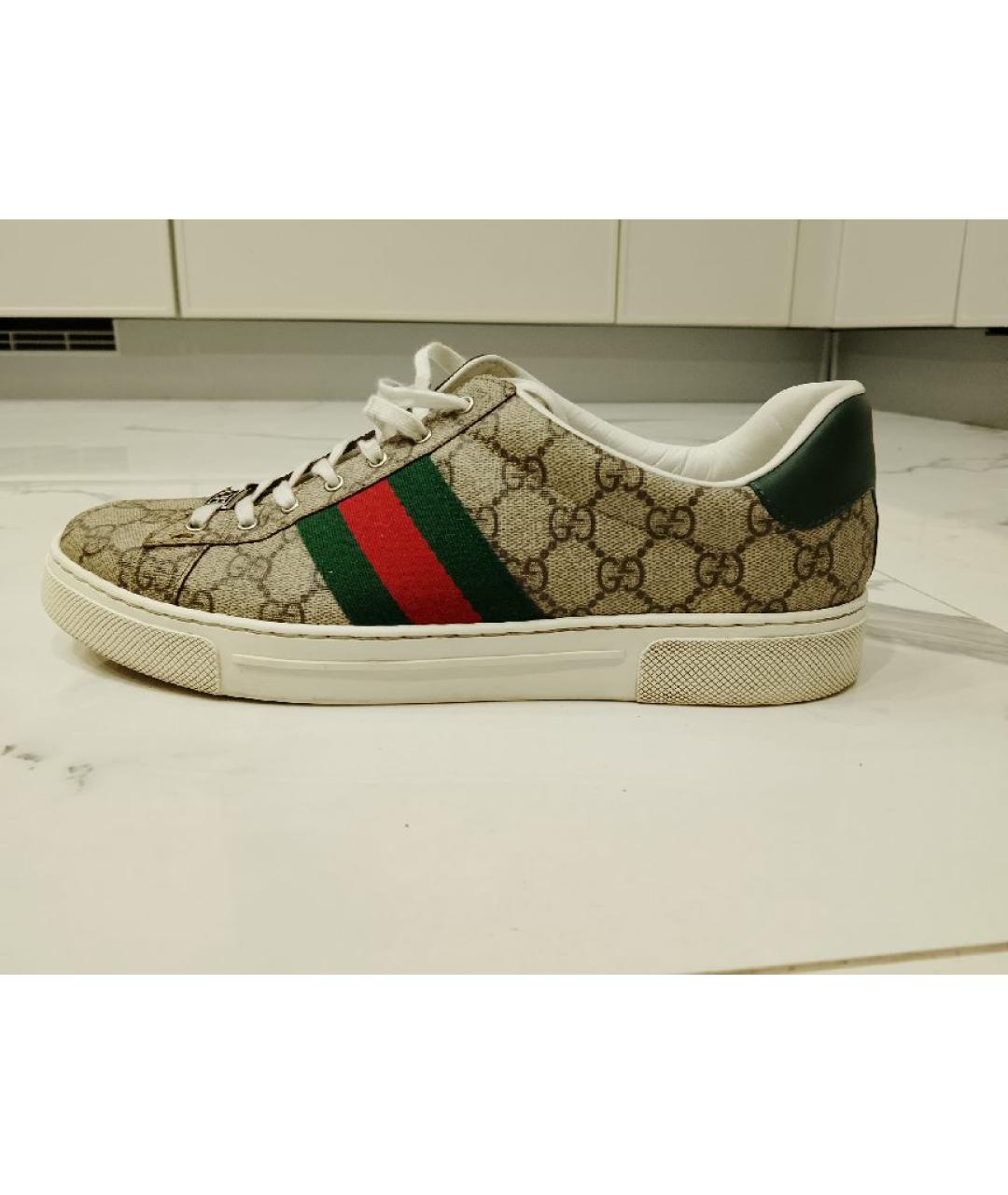 GUCCI Бежевые текстильные низкие кроссовки / кеды, фото 7