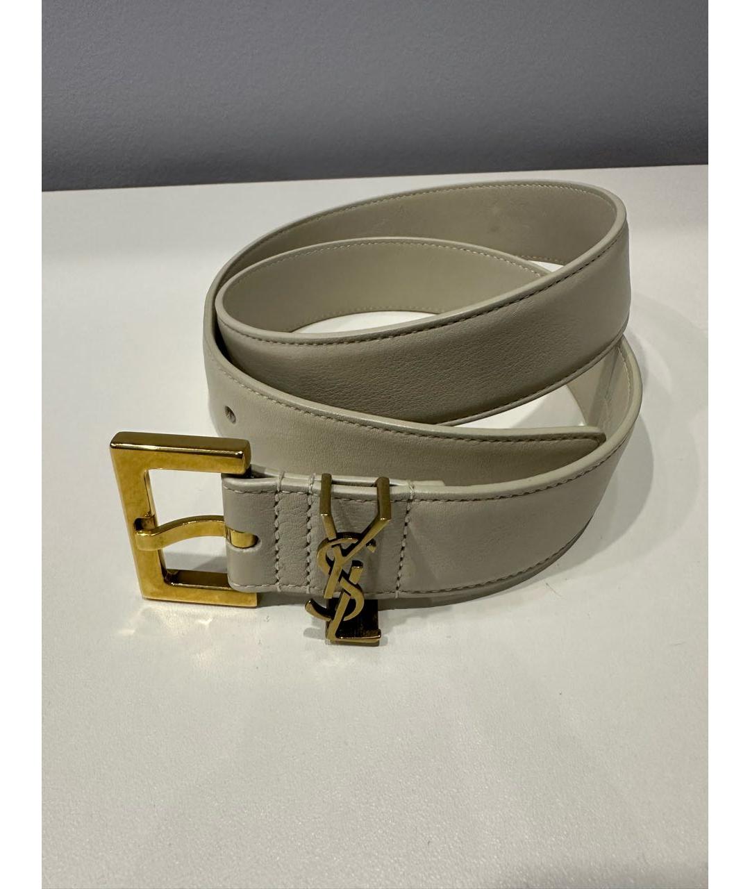SAINT LAURENT Белый кожаный ремень, фото 2