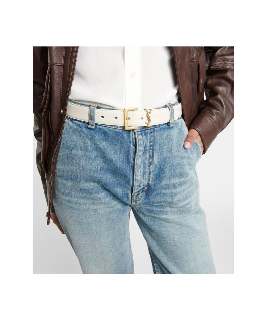 SAINT LAURENT Белый кожаный ремень, фото 8