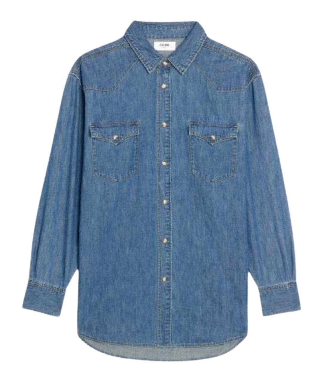 CELINE Синяя хлопко-эластановая футболка, фото 1