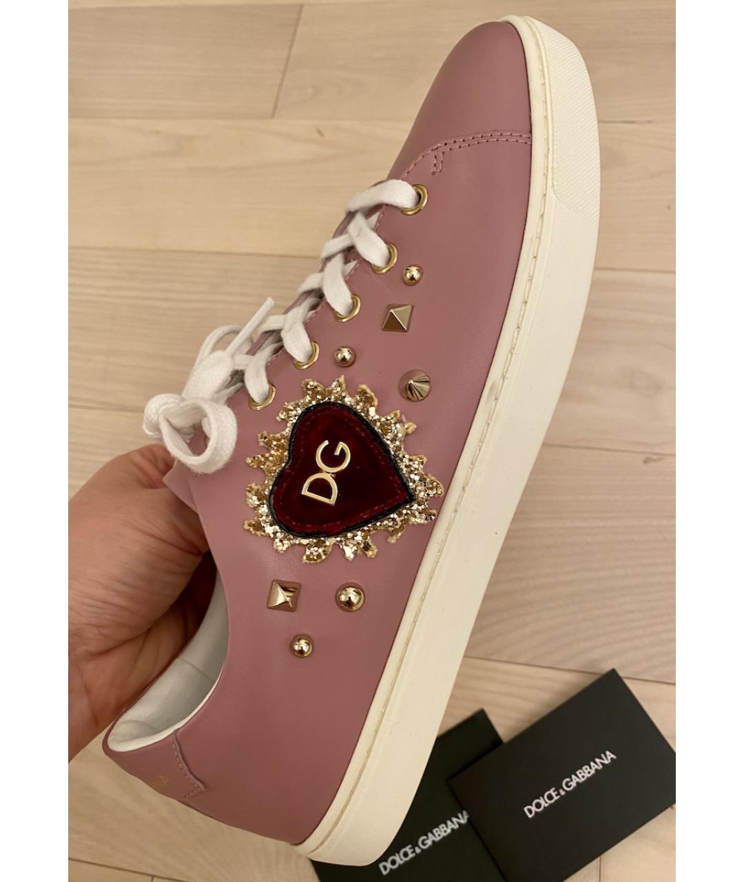 DOLCE&GABBANA Розовые кожаные кеды, фото 8