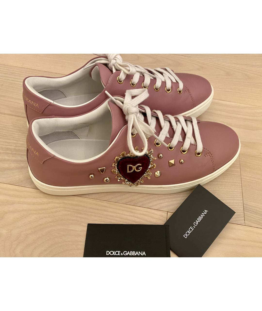 DOLCE&GABBANA Розовые кожаные кеды, фото 10