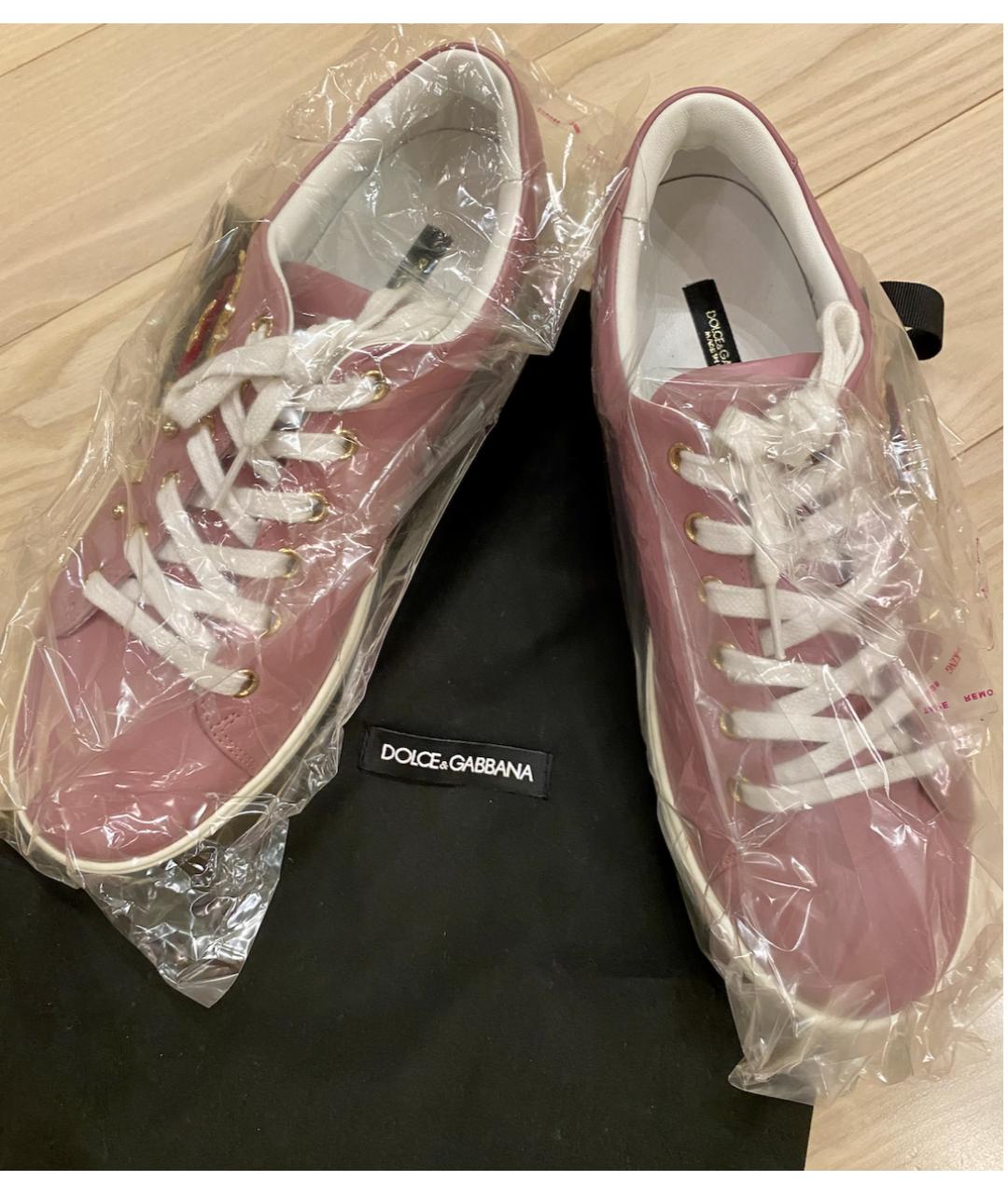 DOLCE&GABBANA Розовые кожаные кеды, фото 9