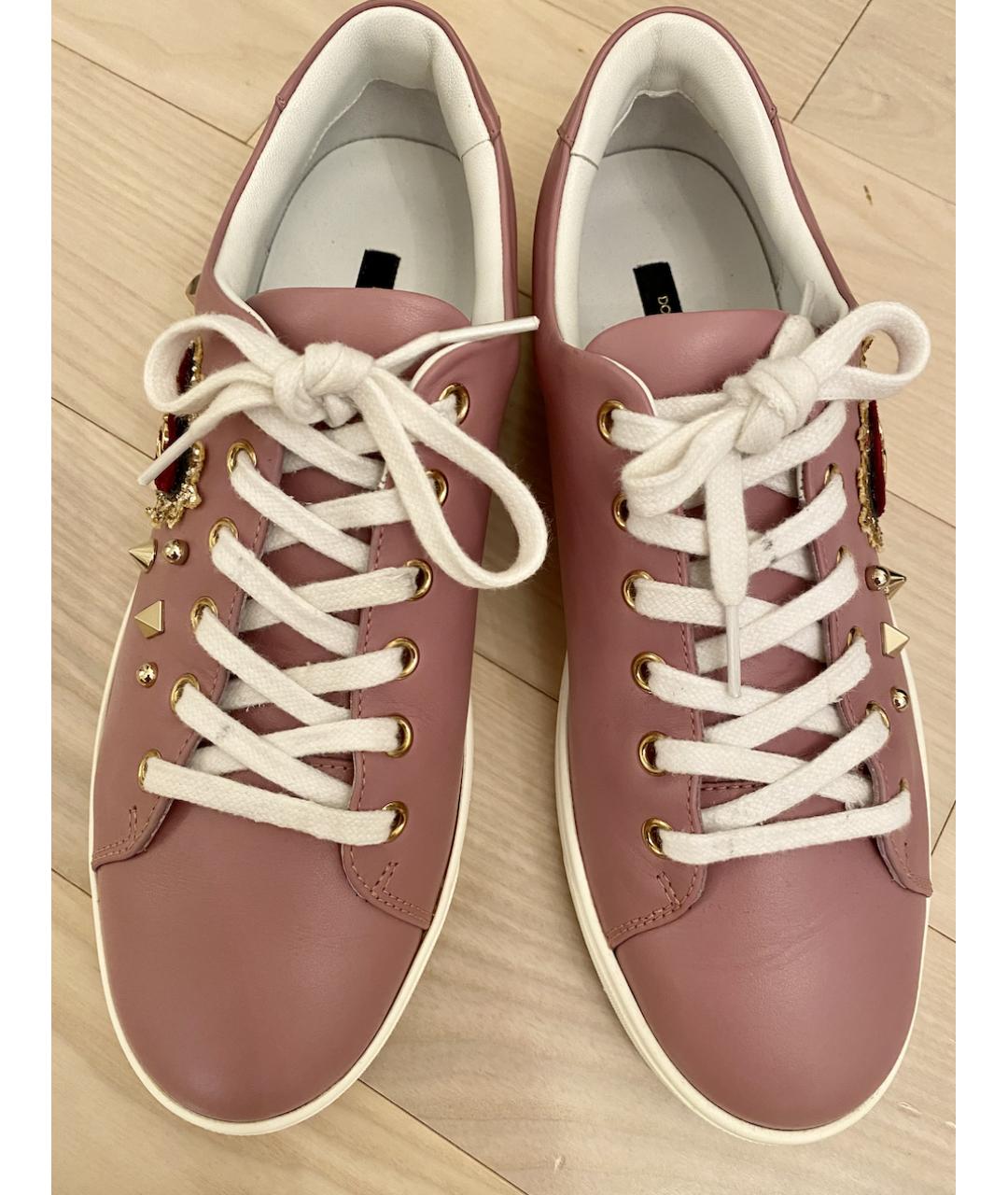 DOLCE&GABBANA Розовые кожаные кеды, фото 2