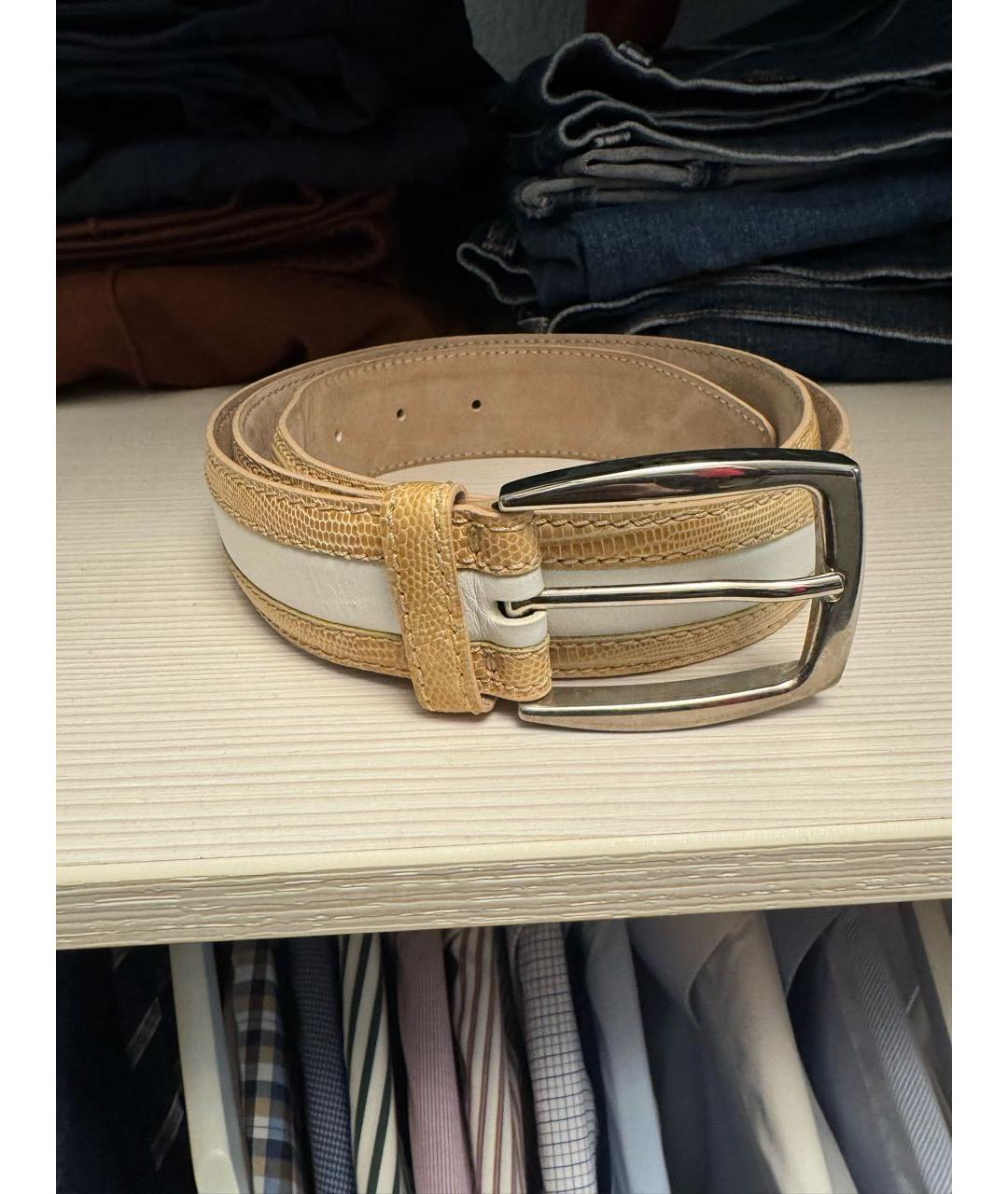 BRIONI Бежевый кожаный ремень, фото 6