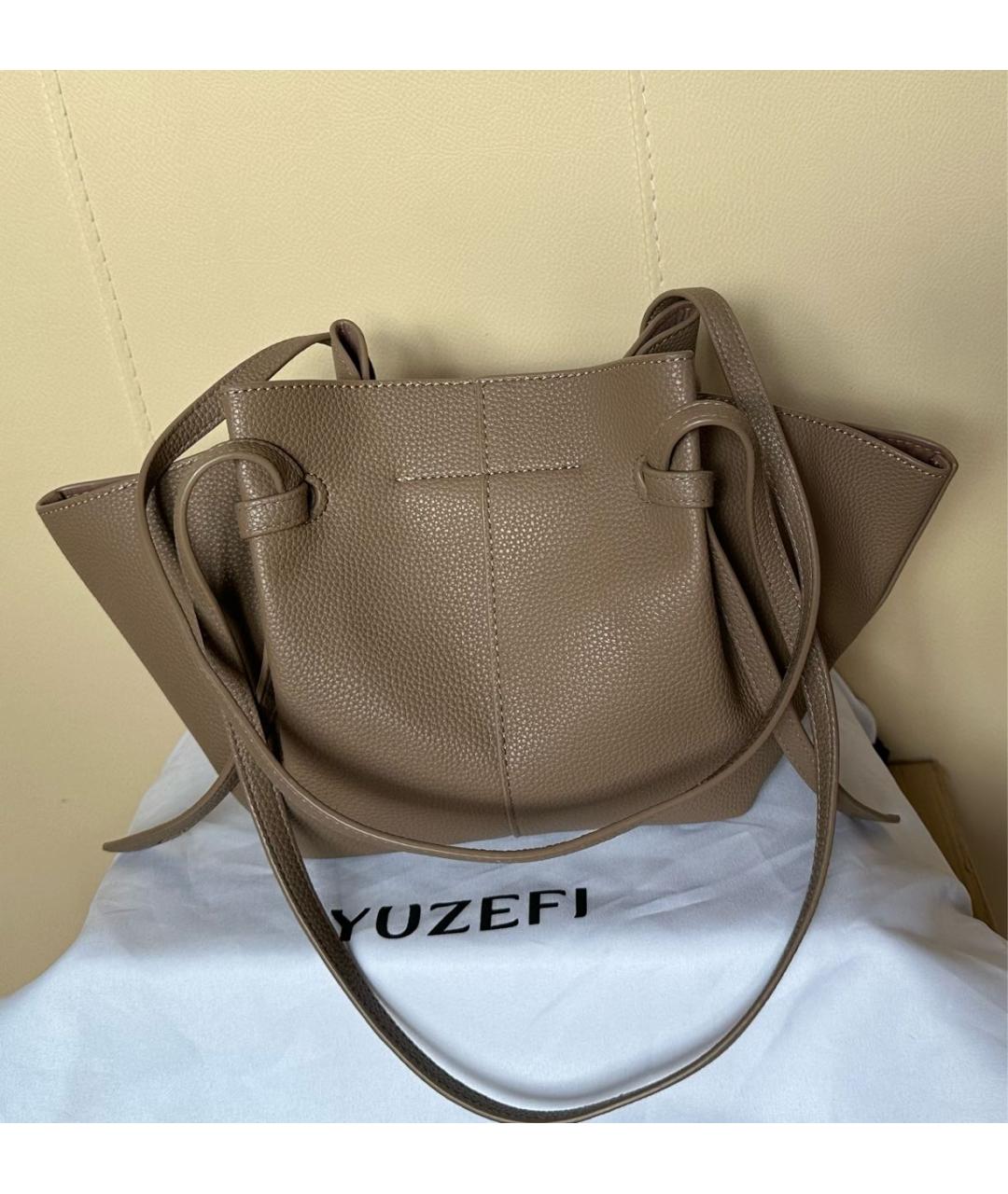 YUZEFI Бежевая кожаная сумка через плечо, фото 7