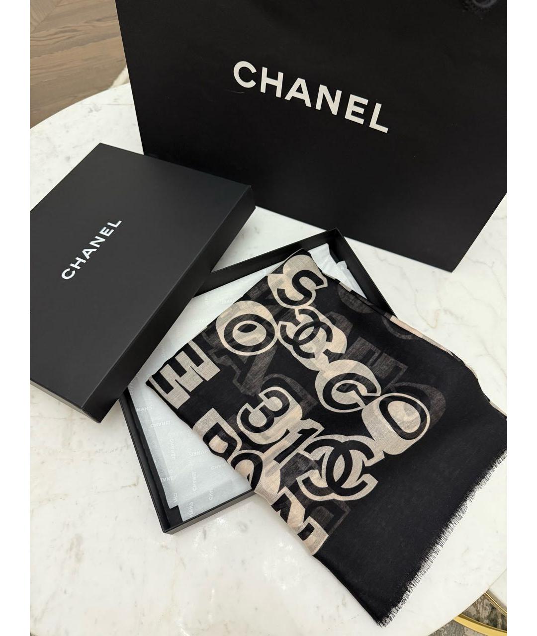 CHANEL Черный кашемировый платок, фото 5