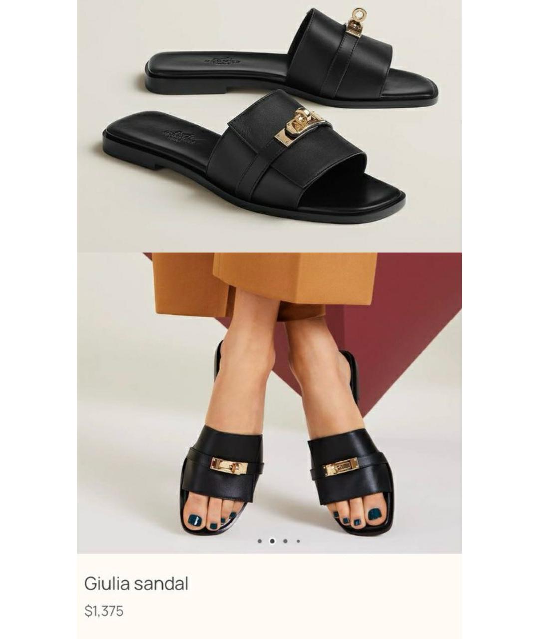 HERMES Черные кожаные шлепанцы, фото 7