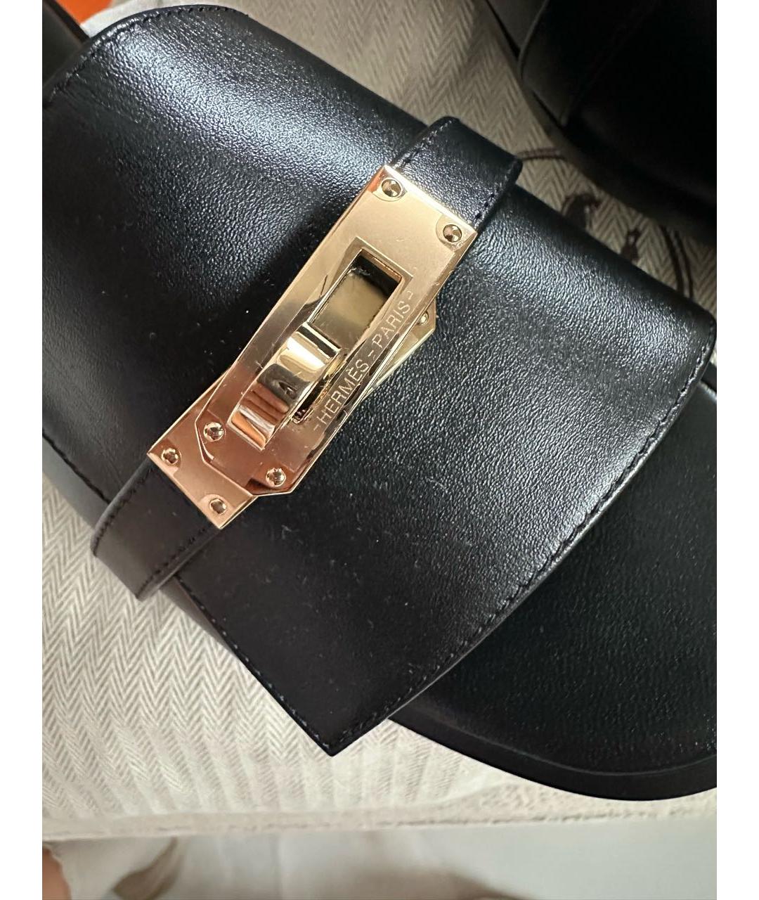 HERMES Черные кожаные шлепанцы, фото 5