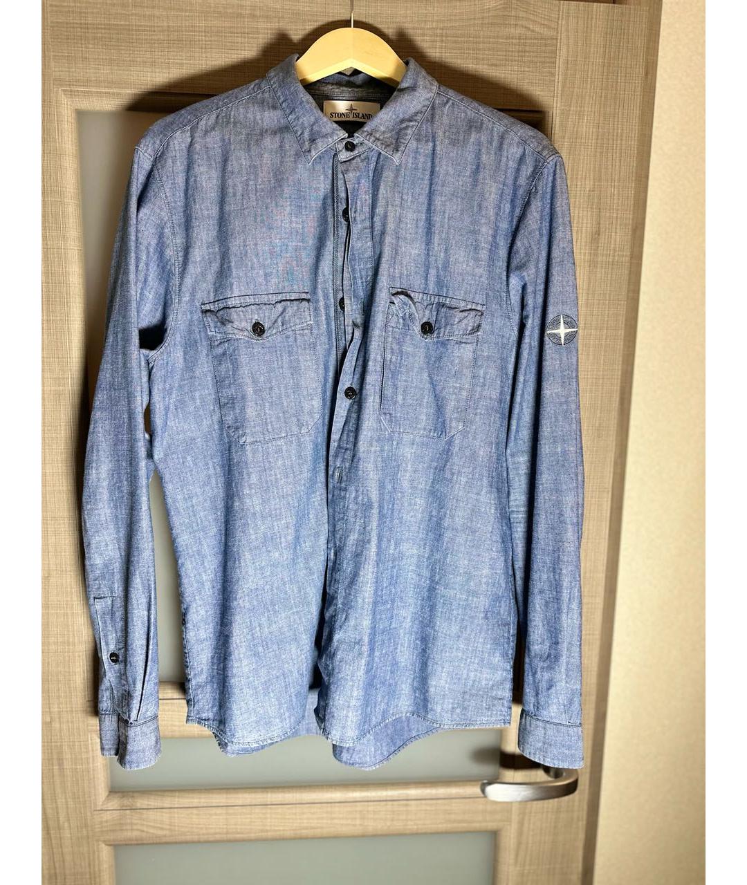 STONE ISLAND Синяя хлопковая кэжуал рубашка, фото 5