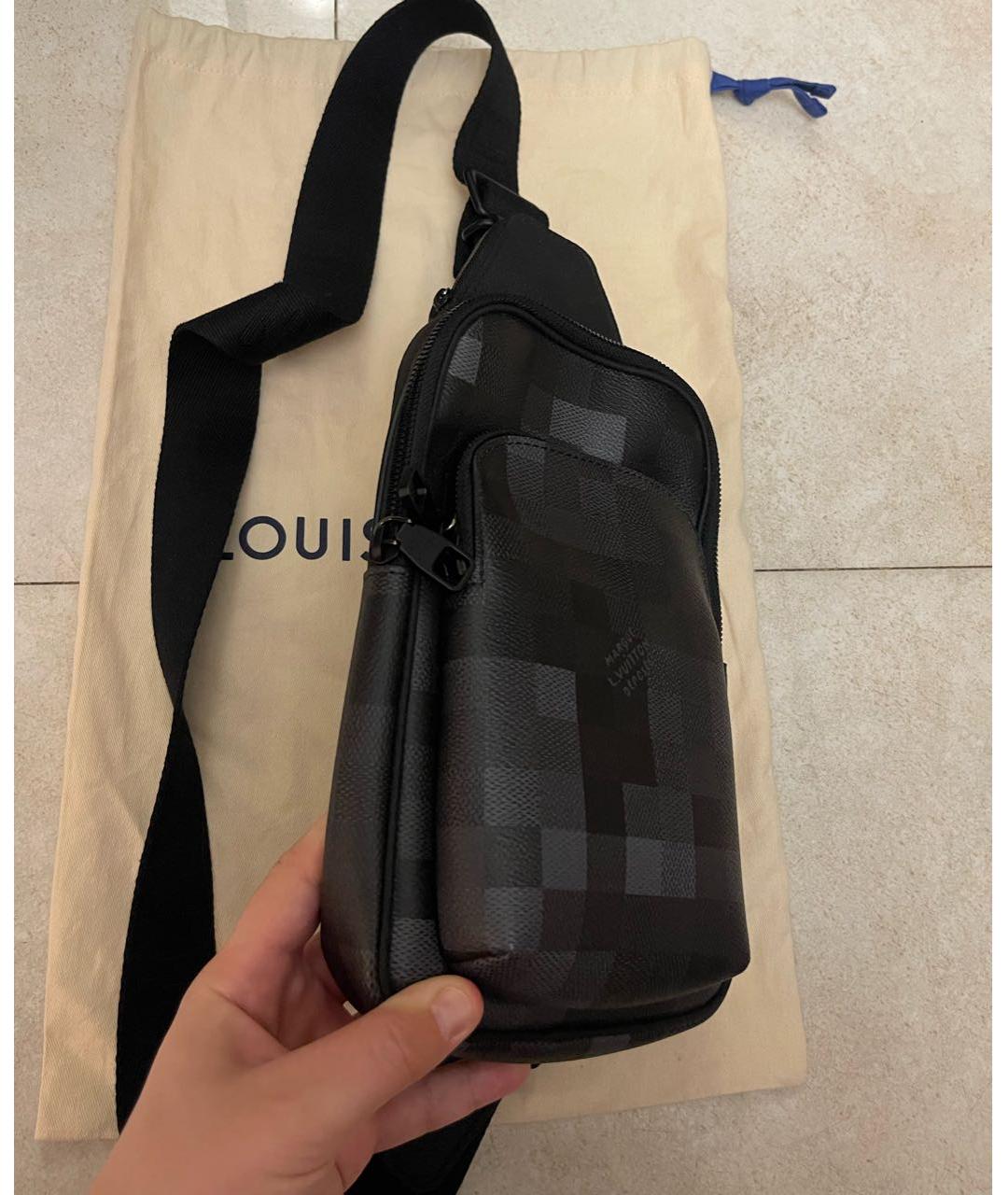 LOUIS VUITTON Черная кожаная барсетка, фото 2